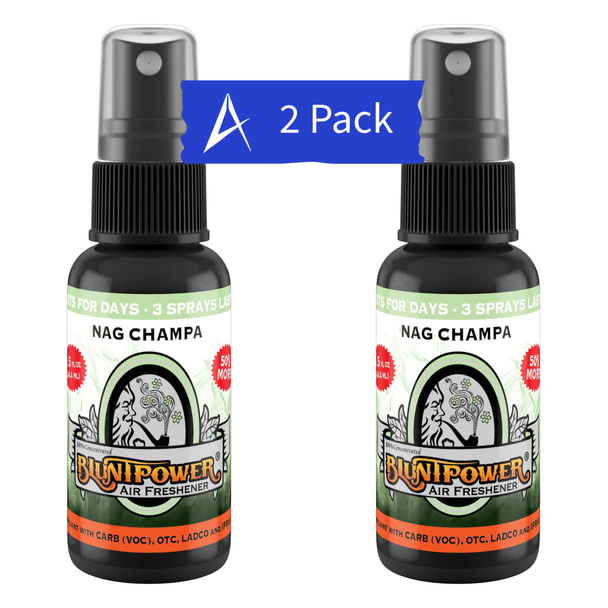 BluntPower Nagchampa Odor Eliminator & Diffuser Oil Air Freshener Spray 2 Pack. Long-lasting oil-based fragrance spray for home, car, and office freshness.