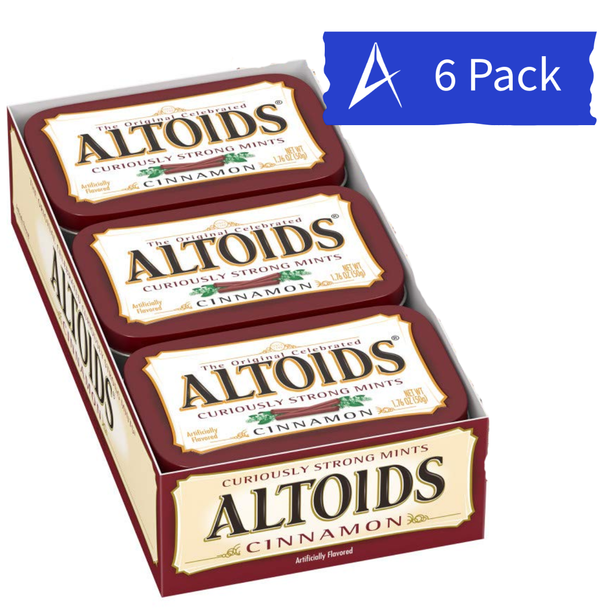 Altoids Cinnamon Breath Mints 6 Pack. Curiously strong cinnamon mints in classic 1.76 oz tins for long-lasting breath freshness.