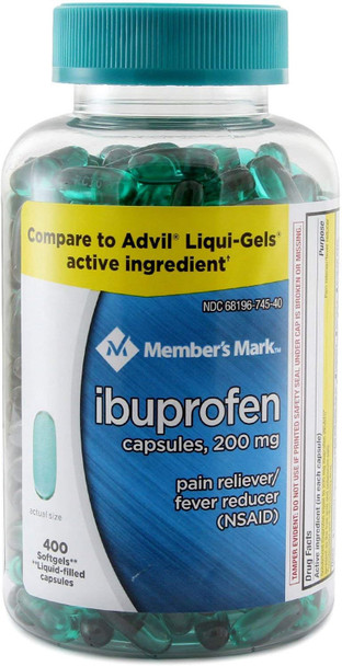 Shop Member's Mark Ibuprofen 200 mg Liquid-Filled Softgels in a 400-count bulk bottle. Same active ingredient as Advil Liqui-Gels — fast pain and fever relief.