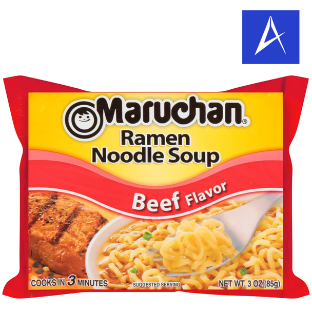 Shop Maruchan Beef Ramen 3oz at A Complete Cart. The savoury peppery classic — hot food in three minutes for under a dollar. Local delivery in Atlanta.
