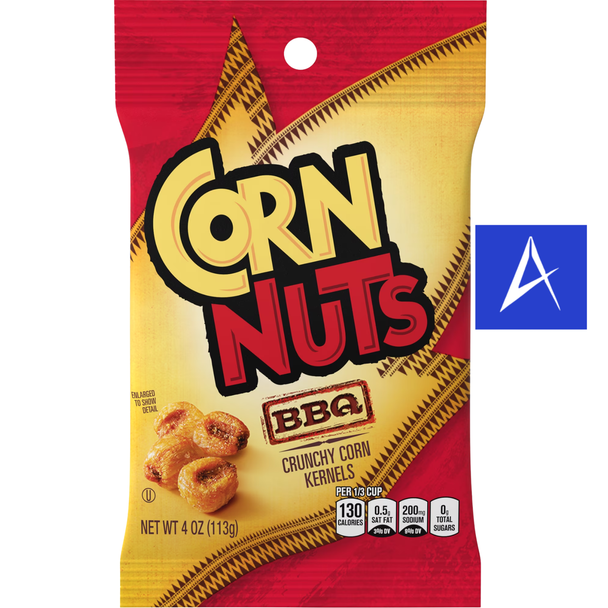 Shop Corn Nuts BBQ 4oz at A Complete Cart. Toasted corn kernels in a sweet smoky BBQ coating. Serious crunch, 4 oz bag. Local delivery and pickup in Atlanta.