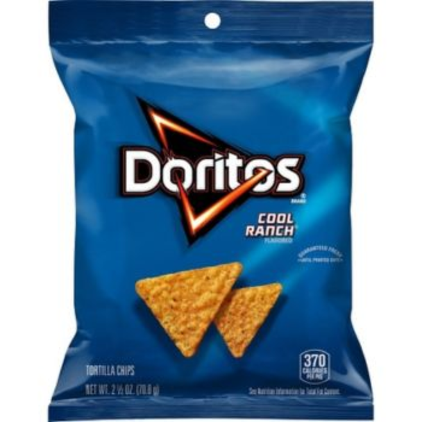Shop Doritos Cool Ranch Tortilla Chips 2.50oz at A Complete Cart. Cool, tangy ranch seasoning on a sturdy corn tortilla chip. The blue bag, 2.50 oz. In stock.