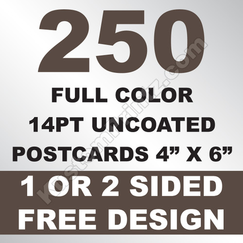 250 14PT Uncoated Postcards 4x6