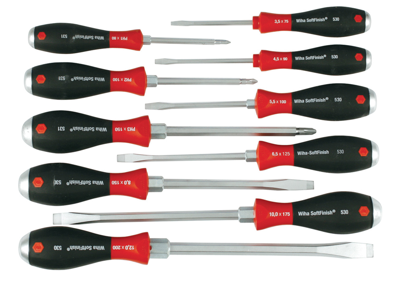 Wiha 53099 10 Piece SoftFinish X Heavy Duty Slotted and Phillips  Screwdriver Set