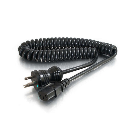 C2G CG48065 6Ft 18 AWG Coiled Hospital Grade Black Power Cord