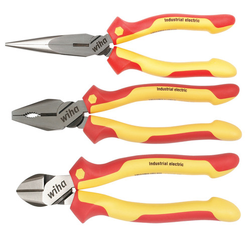 Wiha 32981 3 Piece Insulated Industrial Pliers-Cutters Set