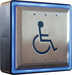 Camden CM-45/254 4 " Square push plate (concealed screws) with sounder, illuminated RED/GREEN surface mount CM-54i box / 'WHEELCHAIR'  symbol, blue