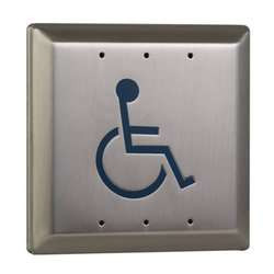 Camden CM-46/2-DP 4 1/2" Square Push Plate Switch, Exposed Screws / 'WHEELCHAIR'  symbol, blue / Add 'DP' to the product # to order DPDT switch instead of SPDT switch