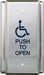 Camden CM-35/4 4-1/2" x 2" (114mm x 50.8mm) Single gang push plate switch, vertical mounting / 'WHEELCHAIR' symbol and 'PUSH TO OPEN', blue