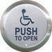 Camden CM-40/4 4 1/2" Round Push Plate Switch / 'WHEELCHAIR' symbol and 'PUSH TO OPEN', blue