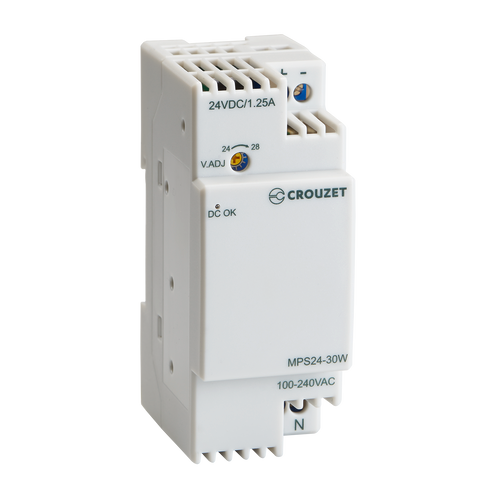 Crouzet 89451003 Modular Power Supply 30W, 100-240 VAC/24 VDC, 1.2 A