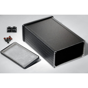 Hammond Manufacturing 1457N1602EBK black EMI/RFI shielded extruded aluminum enclosure 6.30x4.09x2.15