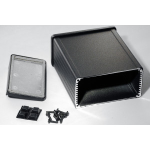 Hammond Manufacturing 1457N1202EBK black EMI/RFI shielded extruded aluminum enclosure flanged panels