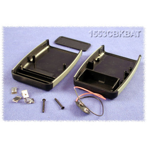 Hammond Manufacturing 1553CBKBAT black ABS w/ grey soft side hand held enclosure & battery door 4.62x3.11x1.30