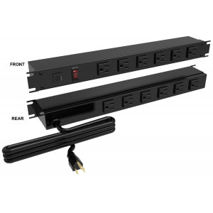 Hammond Manufacturing 1583T12A1BKX 19-inch Rack Mount Outlet Strip, 15A, 12 Outlets, 6 ft cord, Black
