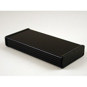 Hammond Manufacturing 1455L2202BK black extruded aluminum enclosure w/ plastic end panels