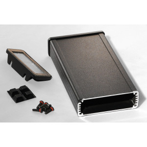 Hammond Manufacturing 1457J1602EBK black EMI/RFI shielded extruded aluminum enclosure flanged panels 6.30x3.30x1.12