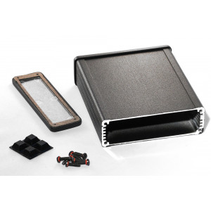 Hammond Manufacturing 1457L1201EBK black EMI/RFI shielded extruded aluminum enclosure 4.73x4.09x1.26