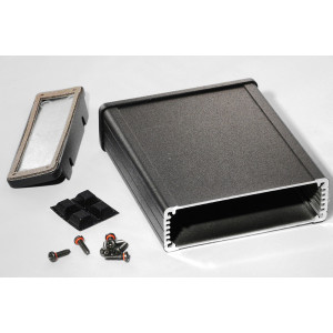 Hammond Manufacturing 1457L1202EBK black EMI/RFI shielded extruded aluminum enclosure flanged panels 4.73x4.09x1.26