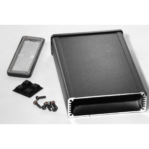 Hammond Manufacturing 1457L1601EBK black EMI/RFI shielded extruded aluminum enclosure 6.30x4.09x1.26