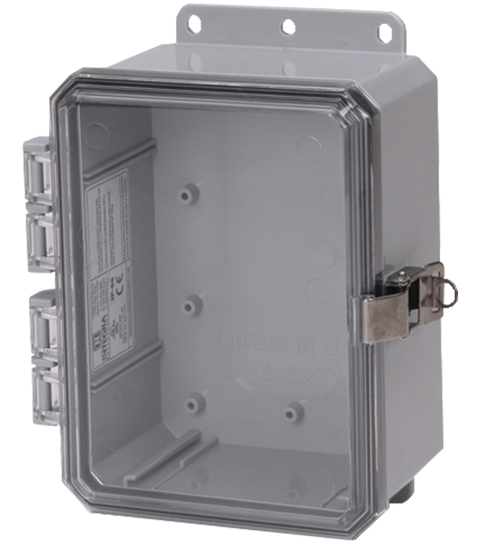 Integra P8063CLL 8" x 6" x 3" High Impact Polycarbonate Hinged Enclosure