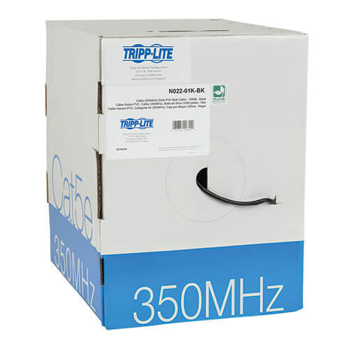 Tripp-Lite N022-01K-BK 1000Ft Cat5 / Cat5e Bulk Cable Solid CMR PVC 350MHz Black 1000'