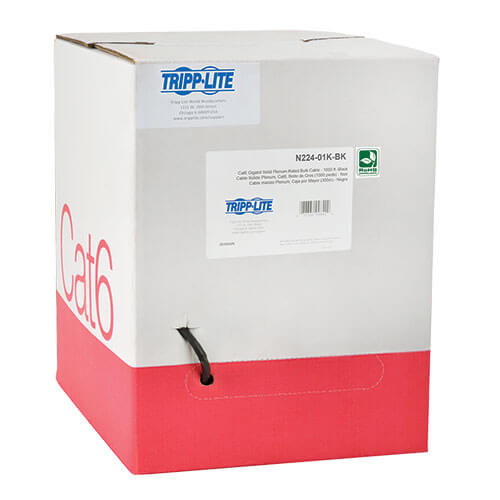 Tripp-Lite N224-01K-BK 1000Ft Cat6 Gigabit Bulk Cable Solid CMP Plenum PVC Black 1000'