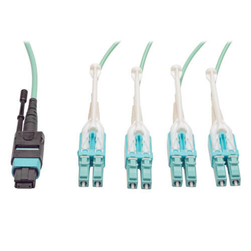 Tripp-Lite N844-02M-8LC-PT Fan-out Cable Push / Pull Tab MTP/MPO to 8 x LC 40Gbase OM3 Plenum Aqua 2M 6Ft