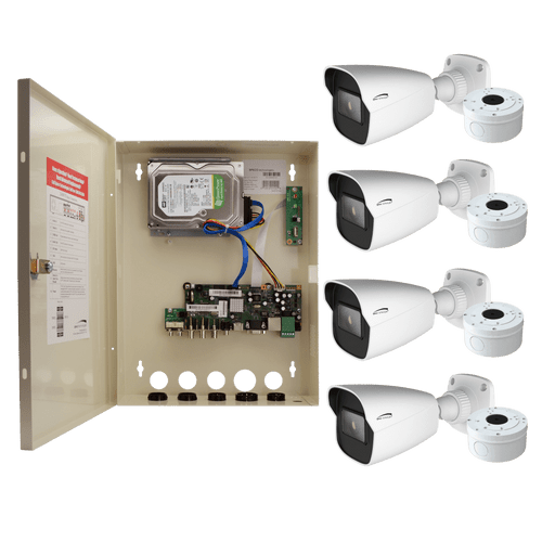 Speco ZIPTW4B1 4CH HD-TVI WALL MT DVR, 1080p, 60fps, 1TB w/ 4 Outdoor IR Bullet Cameras 2.8mm lens, White