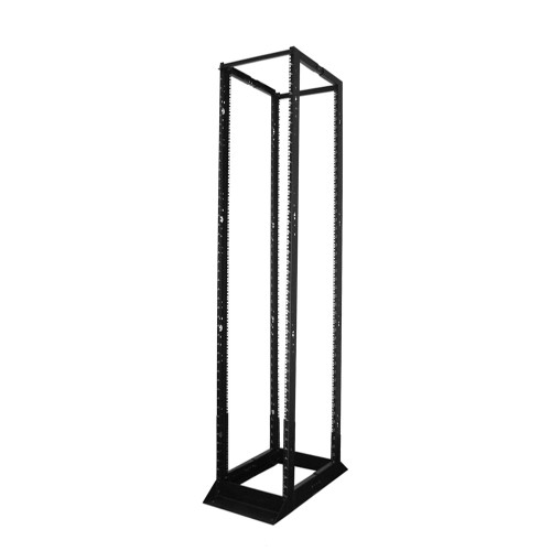 Quest FR1924-45-02 7Ft 4-Post 19" 45U Black Adjustable Open Frame Steel Floor Rack