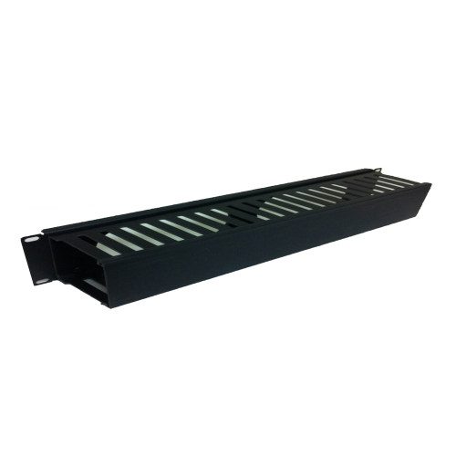Quest HF19-01-050 19" Horizontal Finger Duct With Cover, 50 Cables, 1U, Black