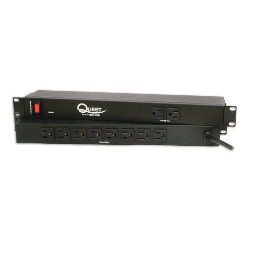 Quest HPS-E10A 19" Horizontal Rack Mount Surge Strip, 10 Outlets, 120V/15A, 1U, Black