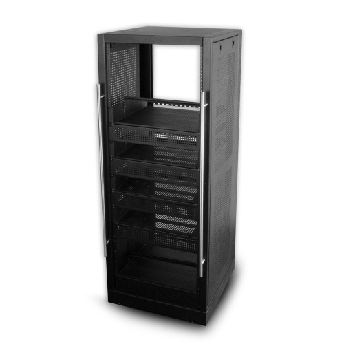 Quest HT6019-30-02 5Ft Home Theater Rack W/Shelves, 19" X 25", 30U, Black