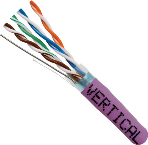 Vertical Cable 057-472/S/PR CAT5E F/UTP (Shielded), 8-Conductor, 24AWG, Solid Bare Copper, PVC Jacket, Purple, 1000ft Pull Box