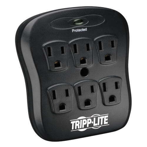 Tripp-Lite SK6-0B 6-Outlet Surge Protector, Direct Plug-In, 540 Joules, Diagnostic LED, Black Casing