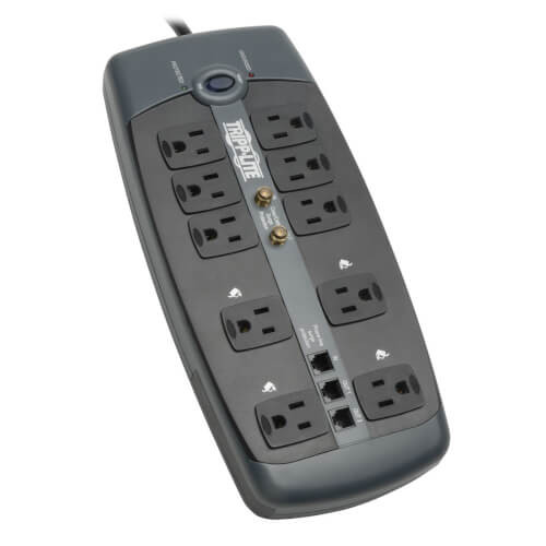 Tripp-Lite TLP1008TELTV Protect It! 10-Outlet Surge Protector, 8-ft. Cord, 3345 Joules, Tel/Modem/Coaxial Protection