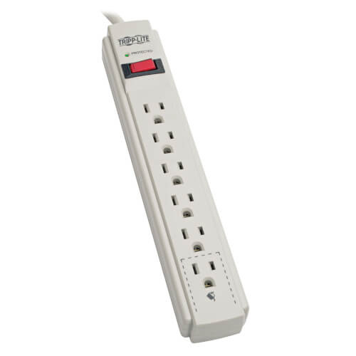 Tripp-Lite TLP604 Protect It! 6-Outlet Surge Protector, 4 ft. Cord, 790 Joules, Diagnostic LED, Light Gray Housing