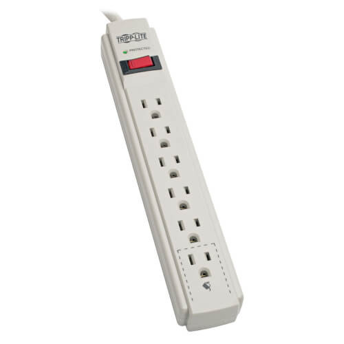 Tripp-Lite TLP615 Protect It! 6-Outlet Surge Protector, 15 ft. Cord, 790 Joules, Diagnostic LED, Light Gray Housing