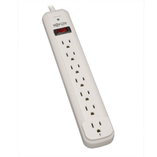 Tripp-Lite TLP712 Protect It! 7-Outlet Surge Protector, 12 ft. Cord, 1080 Joules, Diagnostic LED, Light Gray Housing