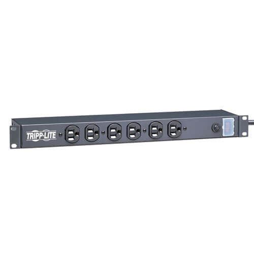Tripp-Lite RS-1215 1U Rack-Mount Power Strip, 120V, 15A, 5-15P, 12 Outlets (6 Front-Facing, 6-Rear-Facing), 15-ft. Cord