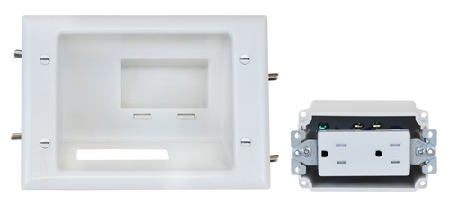 DataComm 45-0072-WH Recessed Low Voltage Mid-Size Plate w/ 20 Amp/125 Volt Duplex Receptacle, ETL US & CAN