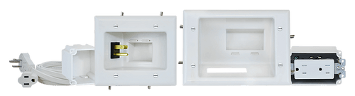 DataComm 45-0028-WH Recessed Pro Power Kit w/ Duplex Receptacle & Straight Blade Inlet, 15 amp/125 volt Duplex Surge