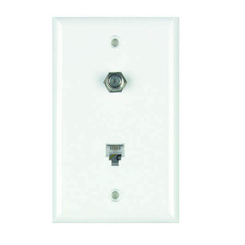 DataComm 40-1515 Color-Rite Combination Phone/Coax Plate, Lite Almond, Standard Size