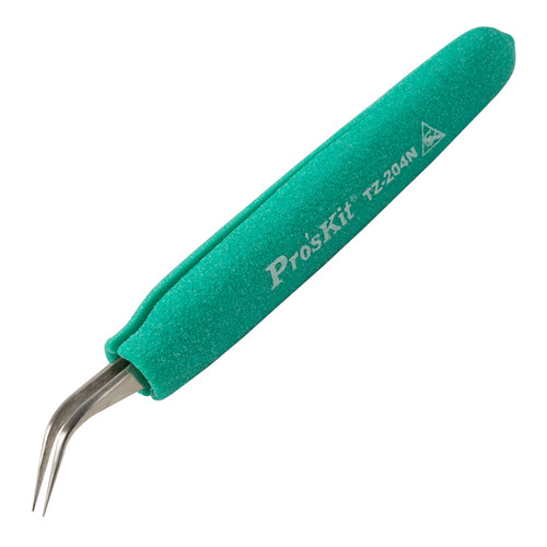 Pro'sKit TZ-204N Tweezer, ESD-Safe, Soft-Grip, Fine Tip Curved