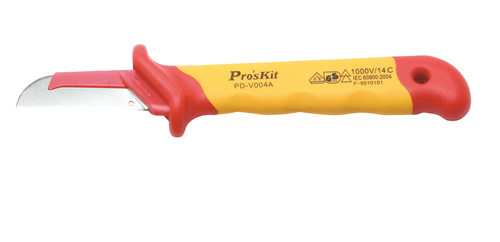 Pro'sKit PD-V004A VDE 1000V Insulated Straight Blade Cable Knife With Protective Cap - Blade length 2" - OAL 7.25"