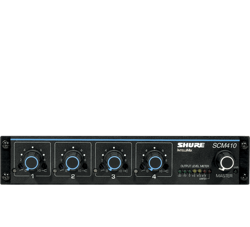 Shure SCM410 Four-Channel Automatic Microphone Mixer (110V) with Logic Control and EQ per Channel, AC only, Half Rack Space Single and Dual Mount