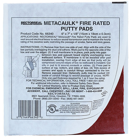 L.H. Dottie FRP67 6'' x 7'' x 1/8'' Fire Rated Putty Pad