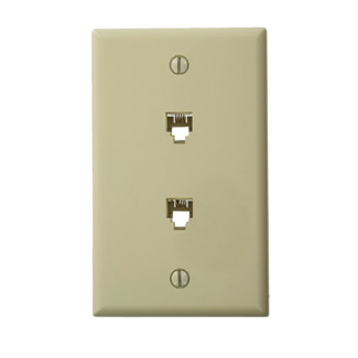 Leviton 40244-I Standard Telephone Wall Jack, 6P4C x 6P4C, Screw Terminals, Ivory