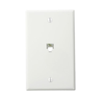 Leviton 40249-W Standard Telephone Wall Jack, 6P4C, Screw Terminals, White
