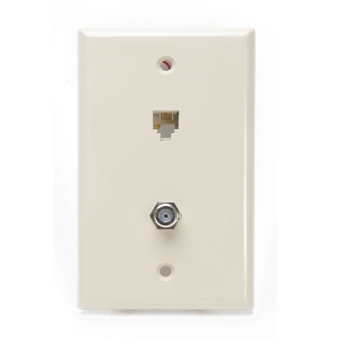 Leviton 40259-I Standard Telephone Wall Jack, 6P4C x F, Screw Terminals, Ivory